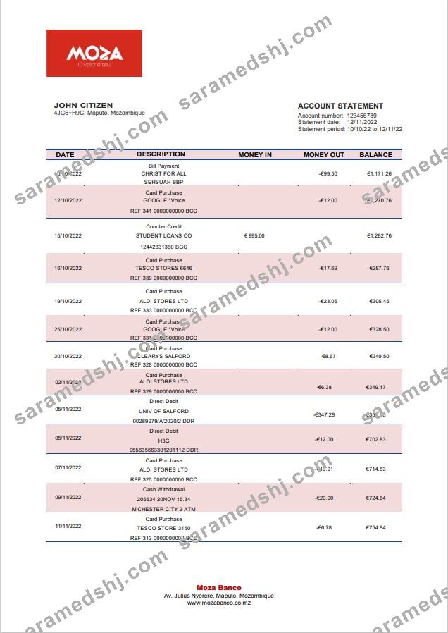 Mozambique Moza bank statement